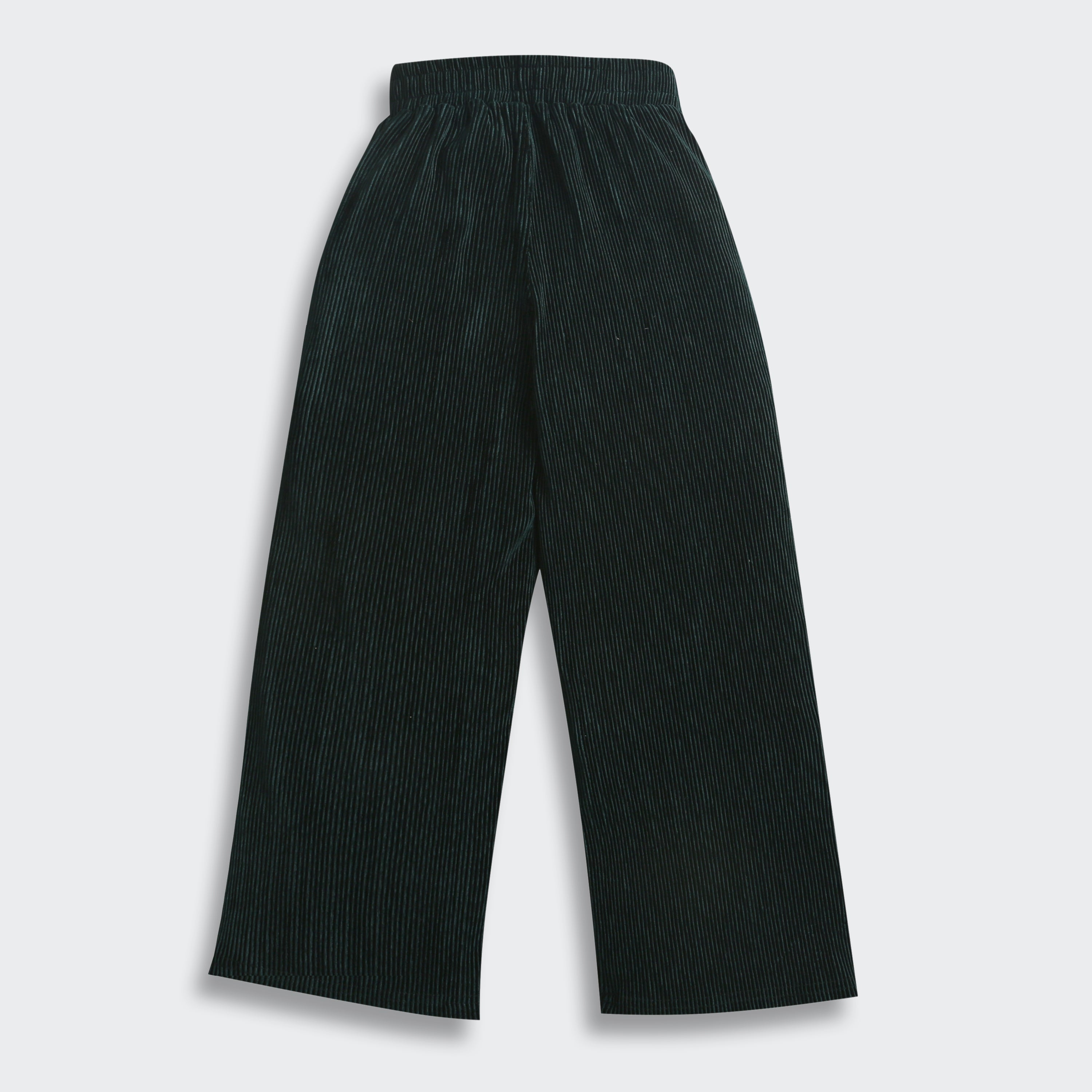 Dark Green Ribbed Flared Pants PL251