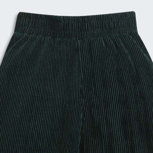 Dark Green Ribbed Flared Pants PL251