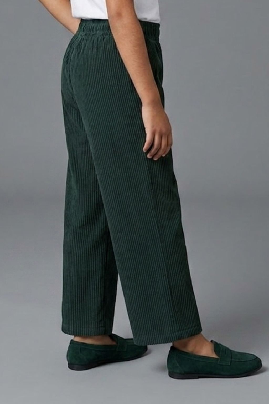 Dark Green Ribbed Flared Pants PL251