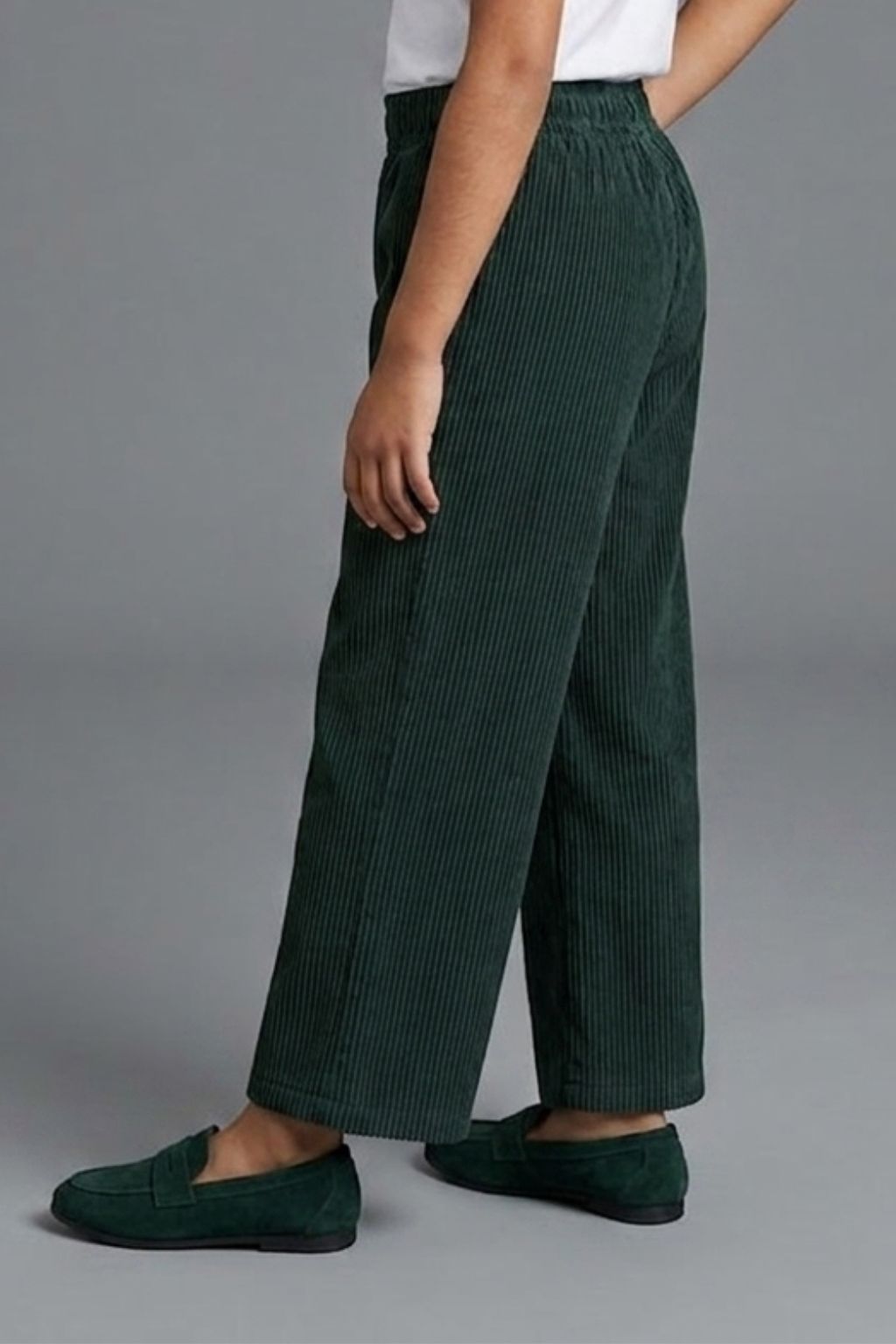 Dark Green Ribbed Flared Pants PL251