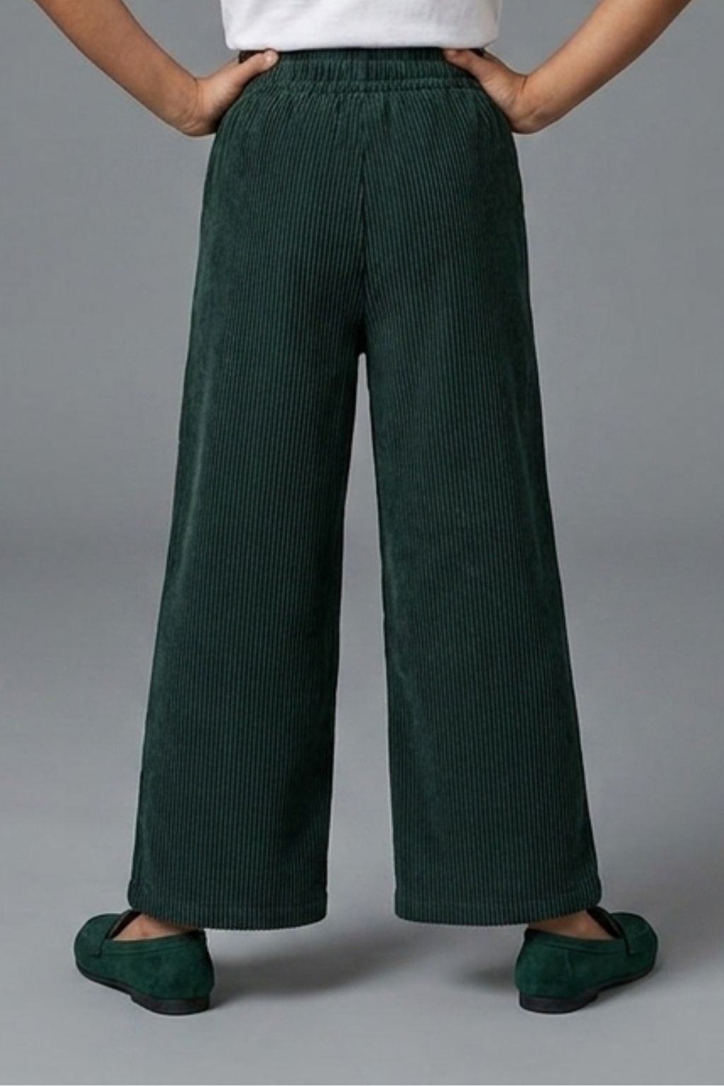 Dark Green Ribbed Flared Pants PL251