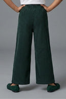 Dark Green Ribbed Flared Pants PL251
