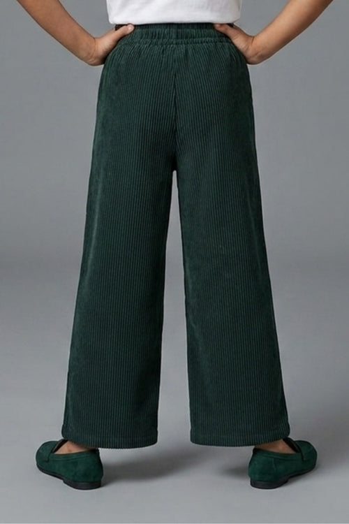 Dark Green Ribbed Flared Pants PL251