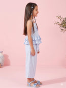 Powder Blue Striped Peplum Co-ord Set Dress PLS262