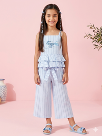 Powder Blue Striped Peplum Co-ord Set Dress PLS262