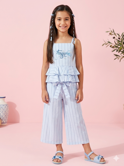 Powder Blue Striped Peplum Co-ord Set Dress PLS262