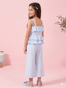 Powder Blue Striped Peplum Co-ord Set Dress PLS262