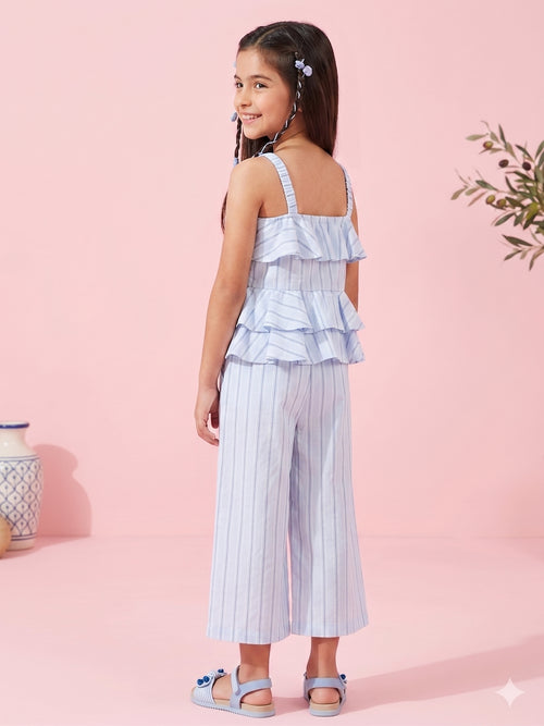 Powder Blue Striped Peplum Co-ord Set Dress PLS262