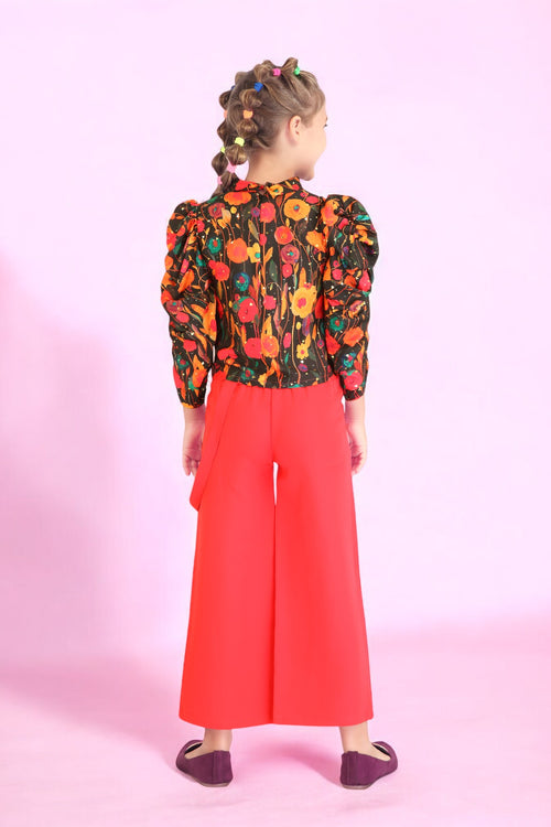 Girls Floral Top with Red Culottes Set