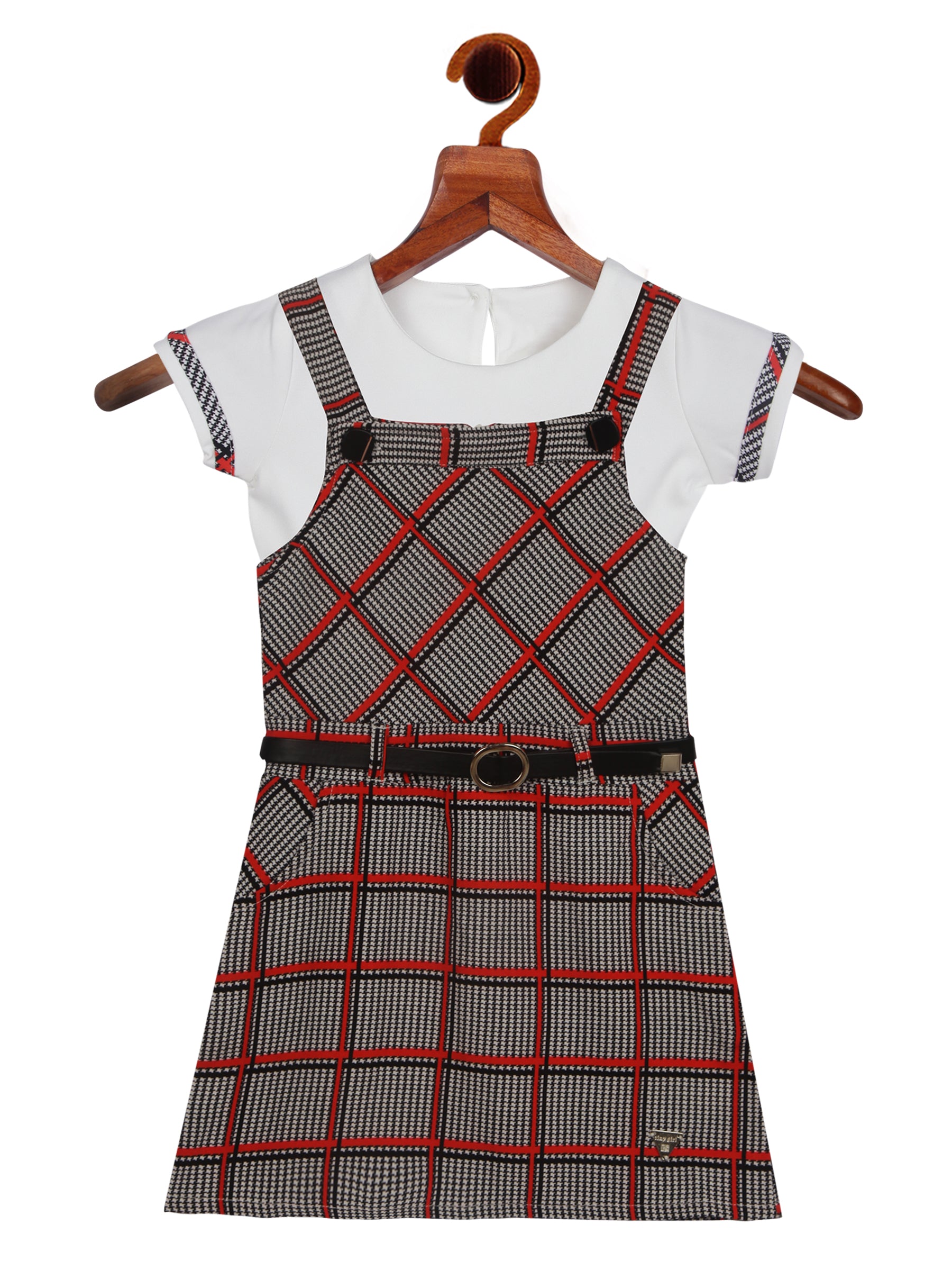 Girls Check Pinafore Dress with T-Shirt – Red