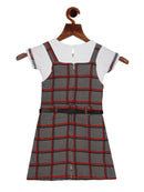 Girls Check Pinafore Dress with T-Shirt – Red