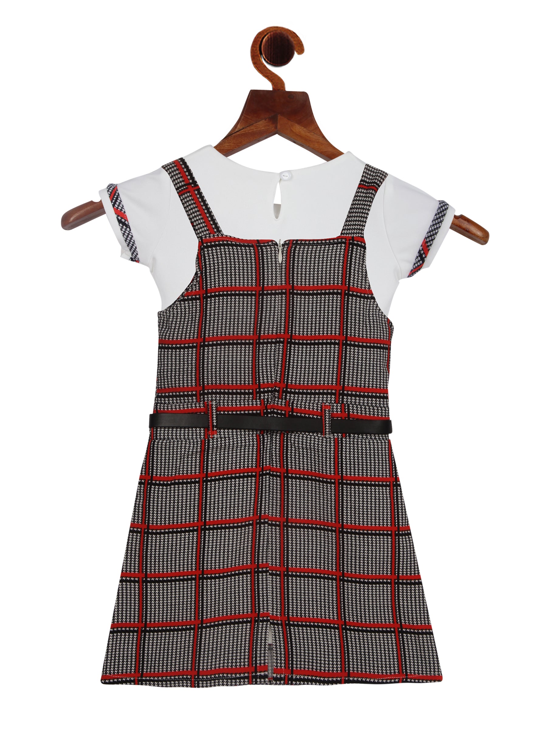 Girls Check Pinafore Dress with T-Shirt – Red