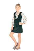 Girls Green Corduroy Pinafore Dress with Top