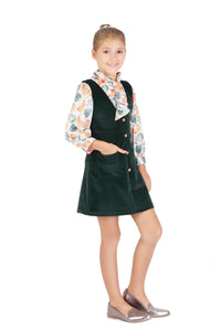 Girls Green Corduroy Pinafore Dress with Top