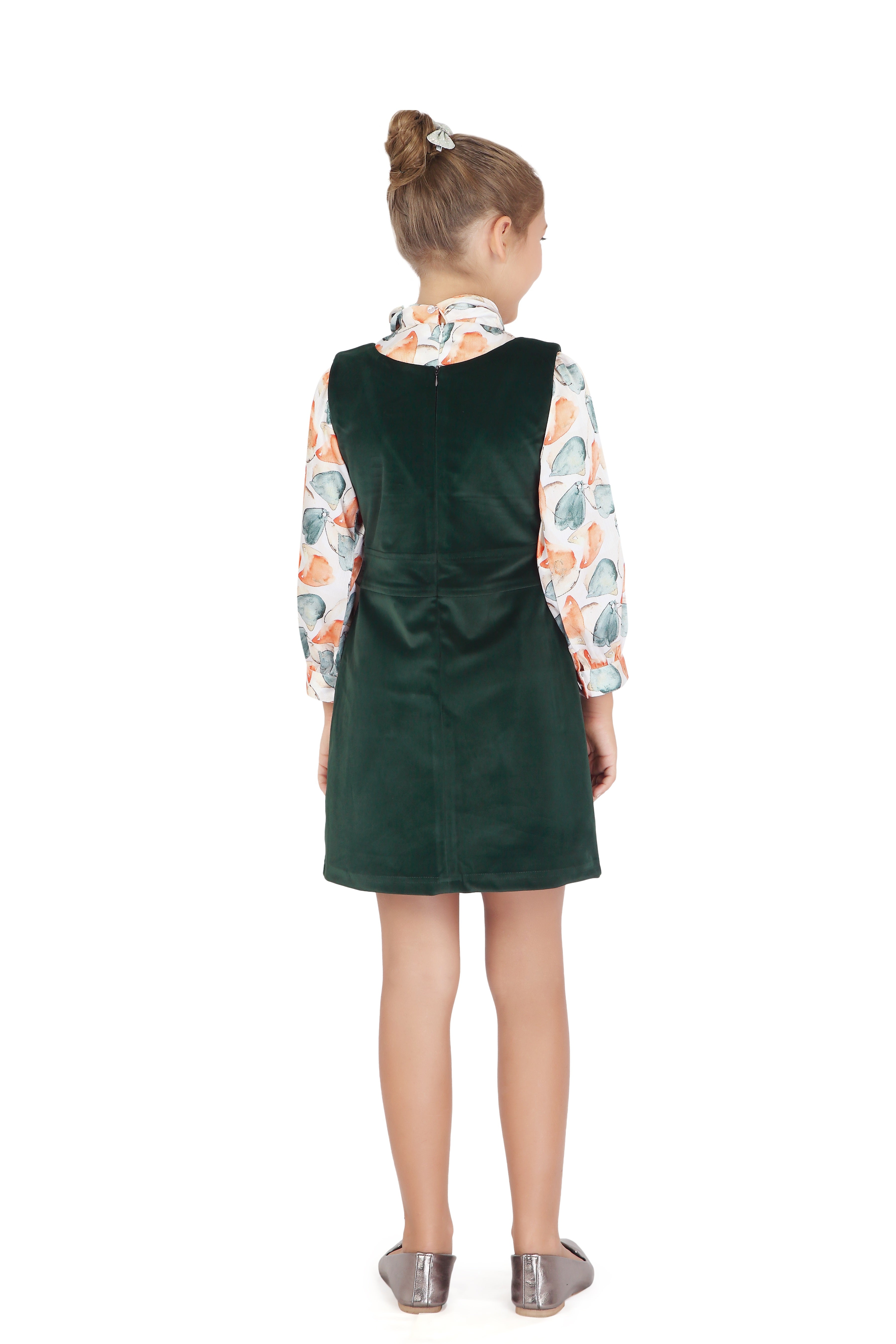 Girls Green Corduroy Pinafore Dress with Top