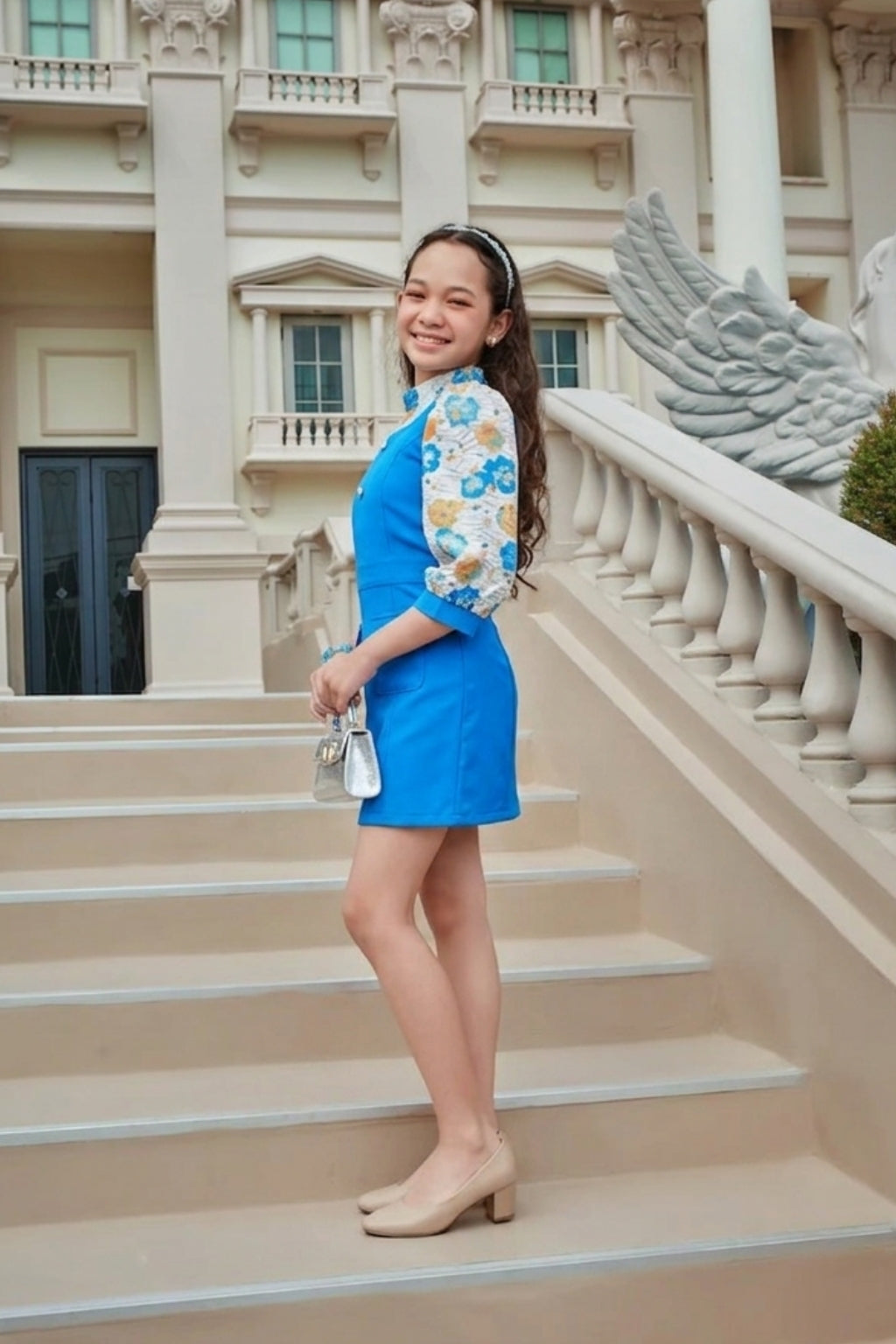 Blue Corduroy Pinafore Dress with Top PN0126