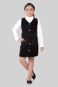 Classic Black Pinafore Dress with White Full Sleeve Top for Girls | Casual Western Wear
