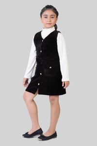 Classic Black Pinafore Dress with White Full Sleeve Top for Girls | Casual Western Wear
