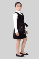 Classic Black Pinafore Dress with White Full Sleeve Top for Girls | Casual Western Wear