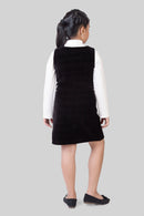 Classic Black Pinafore Dress with White Full Sleeve Top for Girls | Casual Western Wear