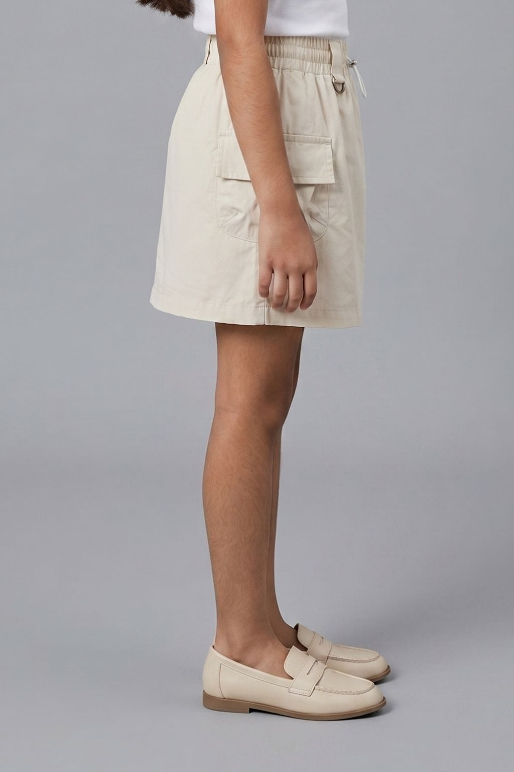 Cream Skirt with Elastic Waist S1006