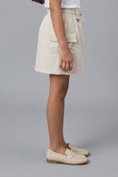 Cream Skirt with Elastic Waist S1006