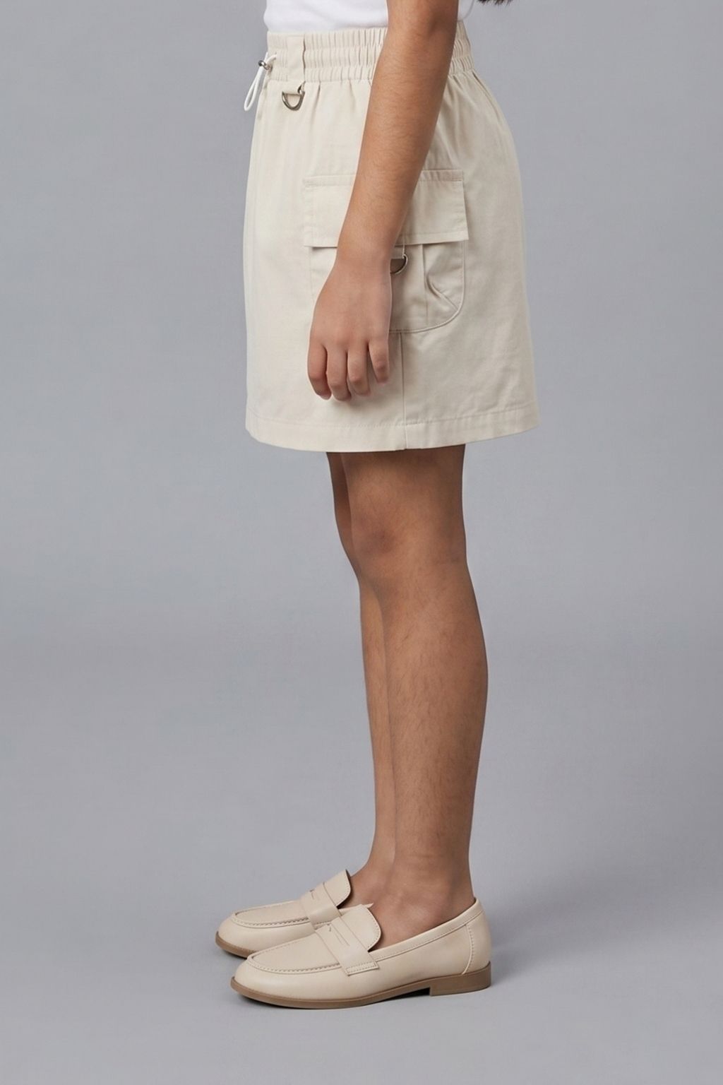 Cream Skirt with Elastic Waist S1006