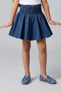 Elastic Waist Flared Fit Denim Skater Skirt S679