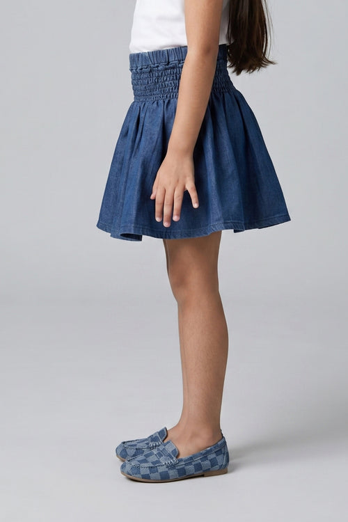 Elastic Waist Flared Fit Denim Skater Skirt S679