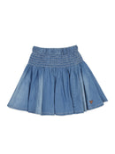Girls Blue Smocked Denim Skirt