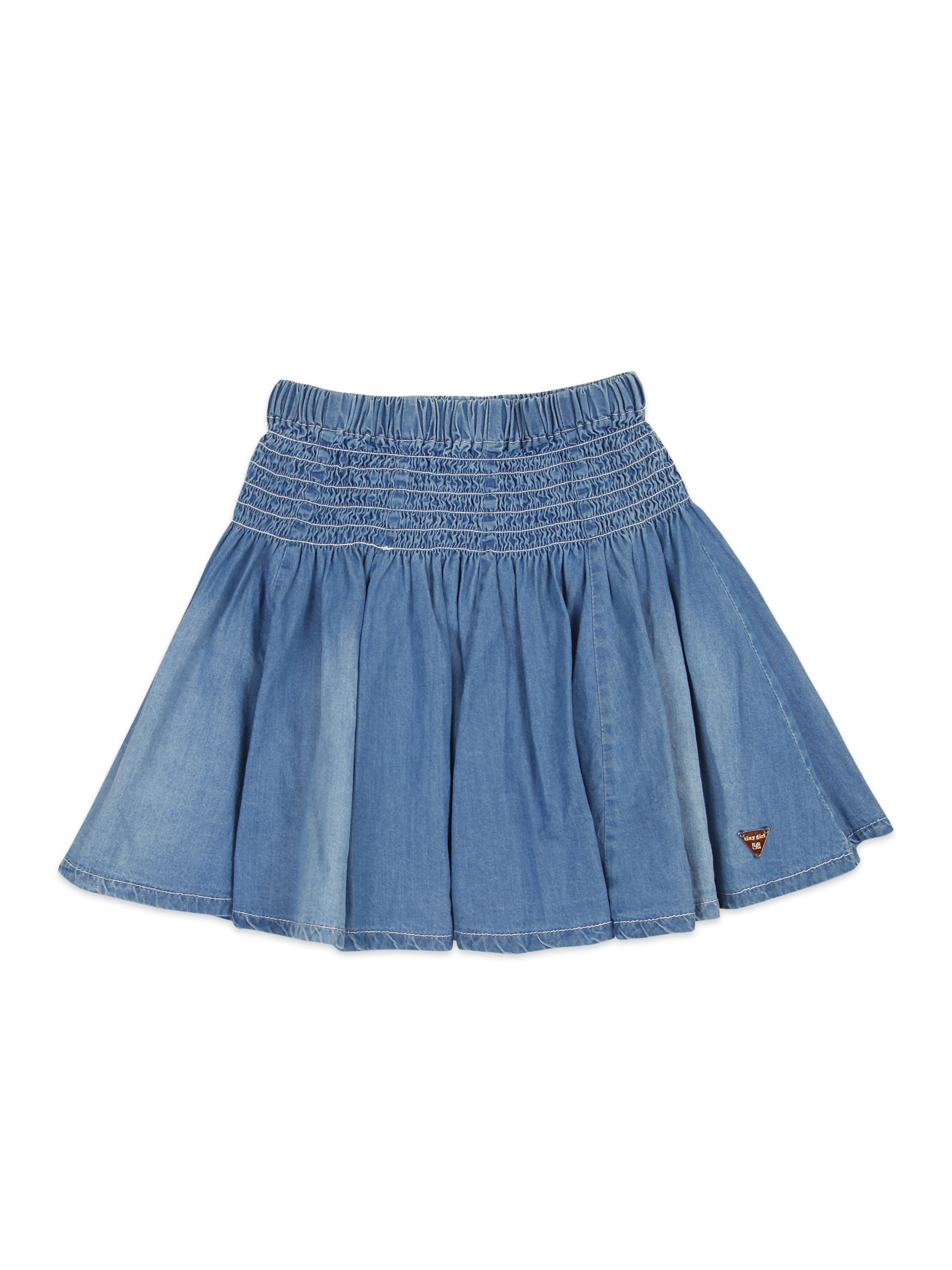 Girls Blue Smocked Denim Skirt