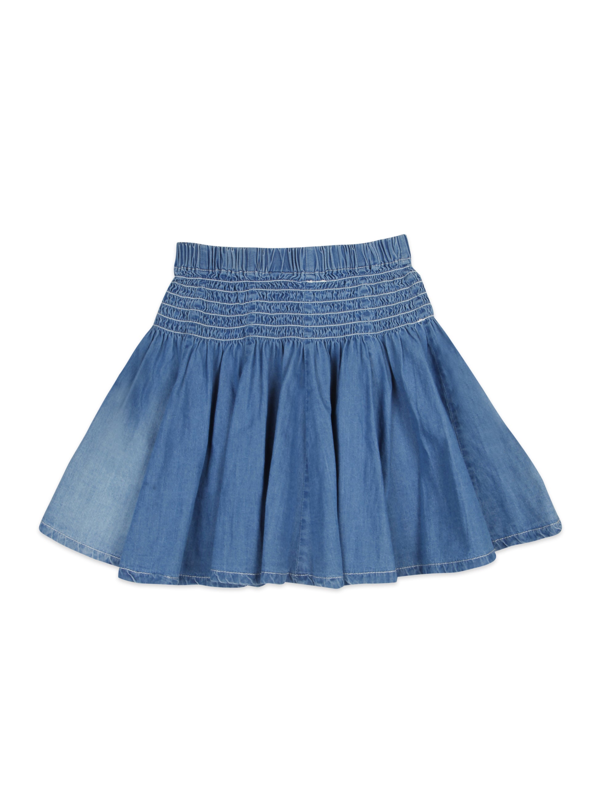 Girls Blue Smocked Denim Skirt
