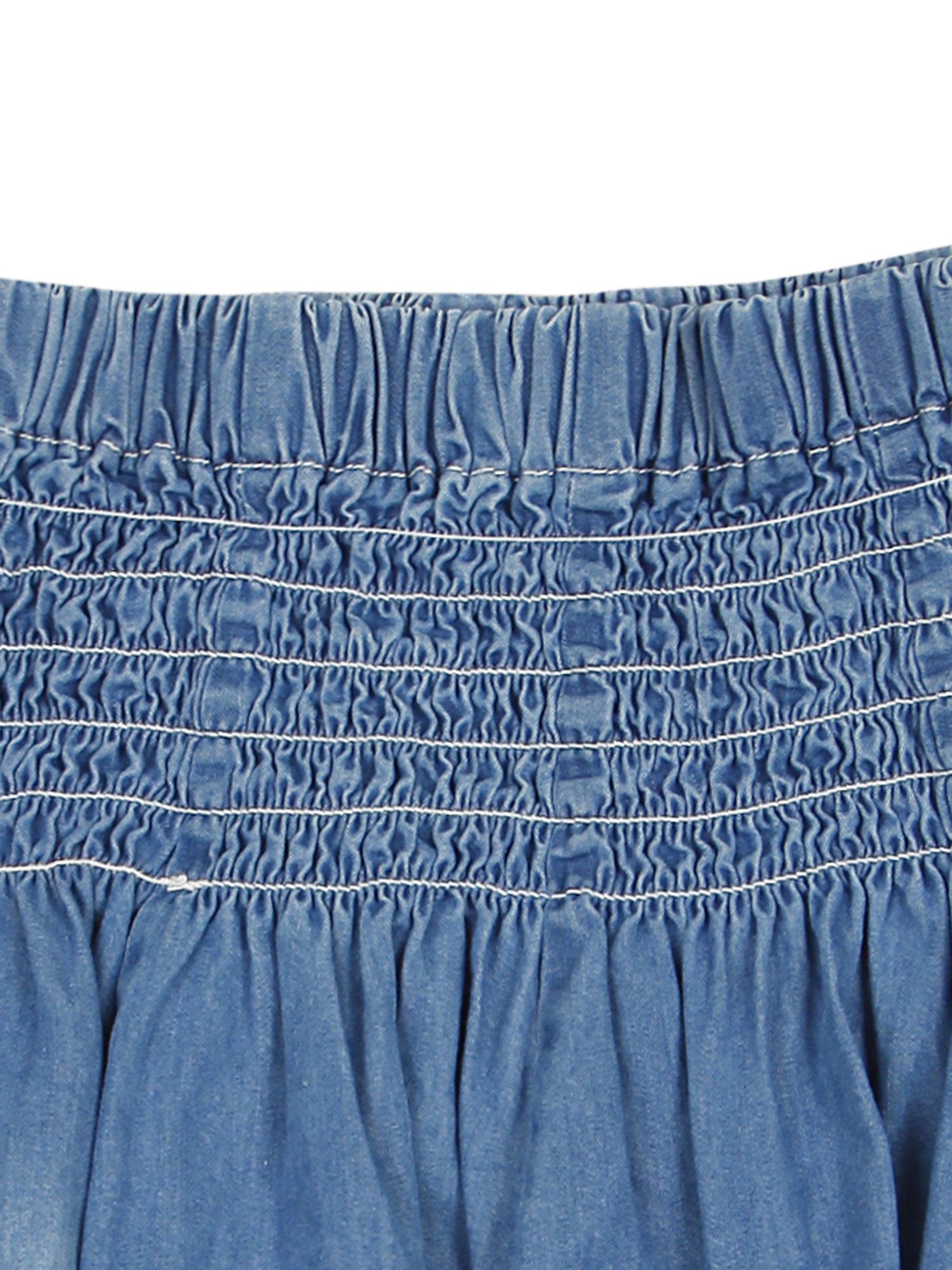 Girls Blue Smocked Denim Skirt