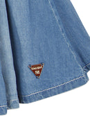Girls Blue Smocked Denim Skirt