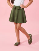 Olive Green Bow Detail Flared Skirt S856