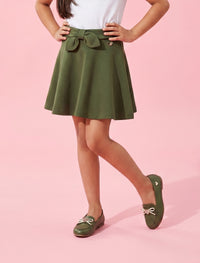 Olive Green Bow Detail Flared Skirt S856