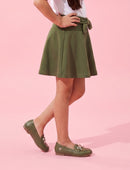Olive Green Bow Detail Flared Skirt S856