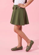 Olive Green Bow Detail Flared Skirt S856
