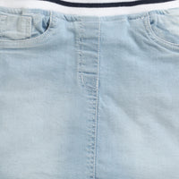Tiny Girl Light Blue Denim Skirt with Striped Waistband for Girls