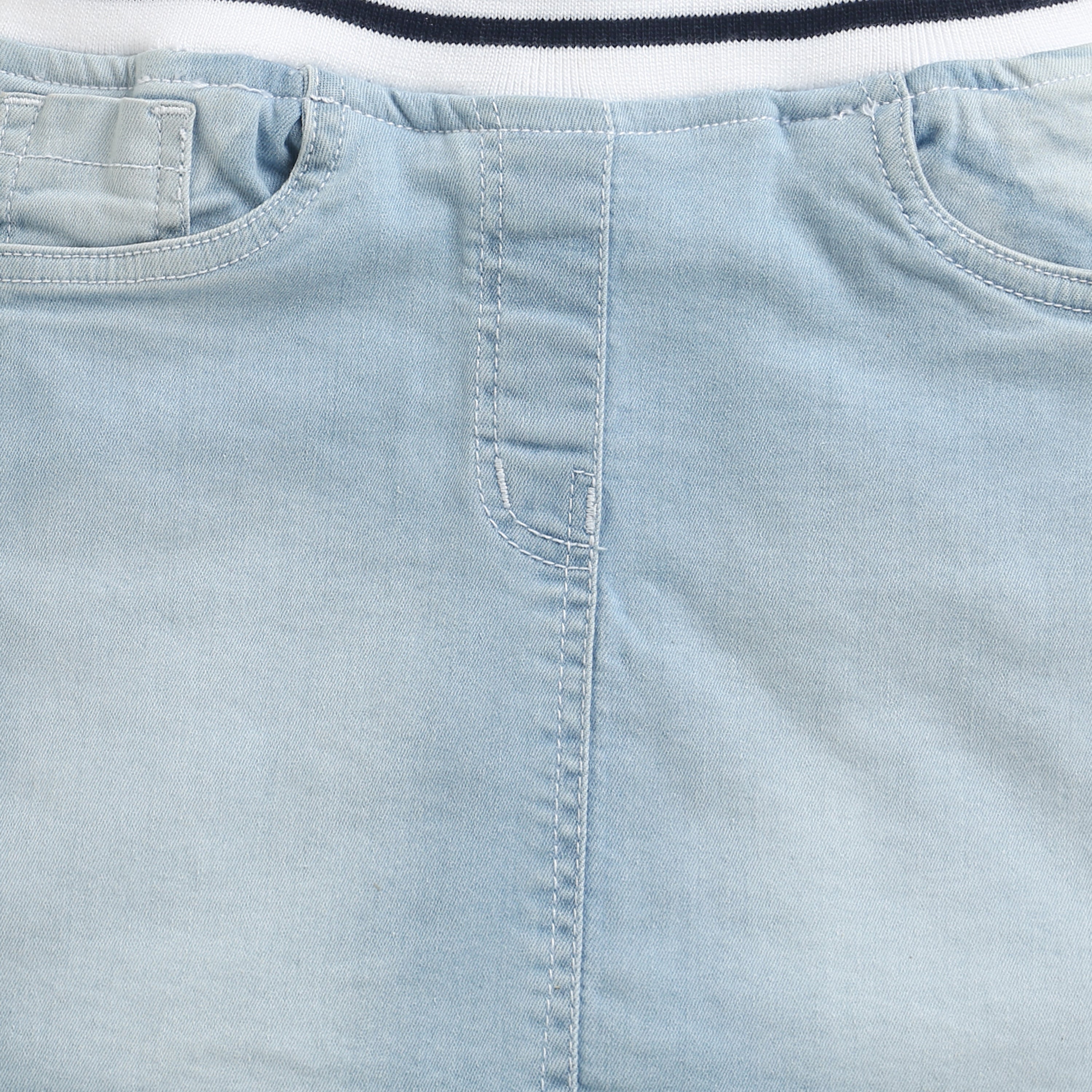 Tiny Girl Light Blue Denim Skirt with Striped Waistband for Girls