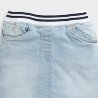 Tiny Girl Light Blue Denim Skirt with Striped Waistband for Girls