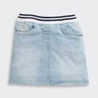 Tiny Girl Light Blue Denim Skirt with Striped Waistband for Girls