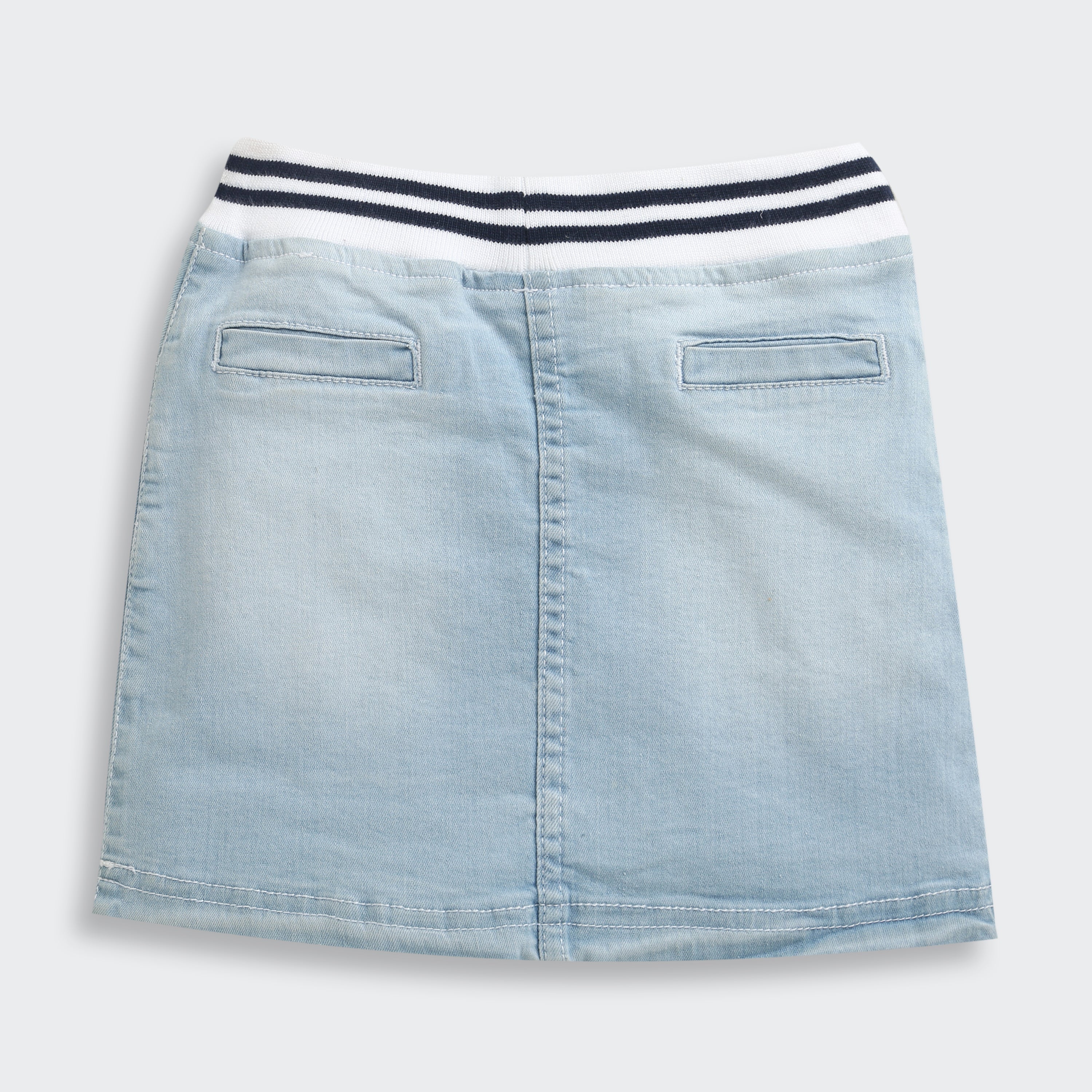 Tiny Girl Light Blue Denim Skirt with Striped Waistband for Girls