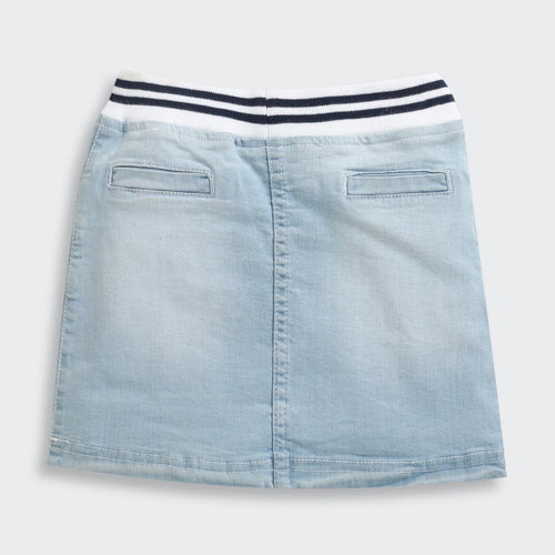 Light Blue Denim Skirt with Striped Waistband S871