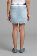 Light Blue Denim Skirt with Striped Waistband S871