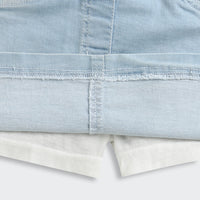 Tiny Girl Light Blue Denim Skirt with Striped Waistband for Girls