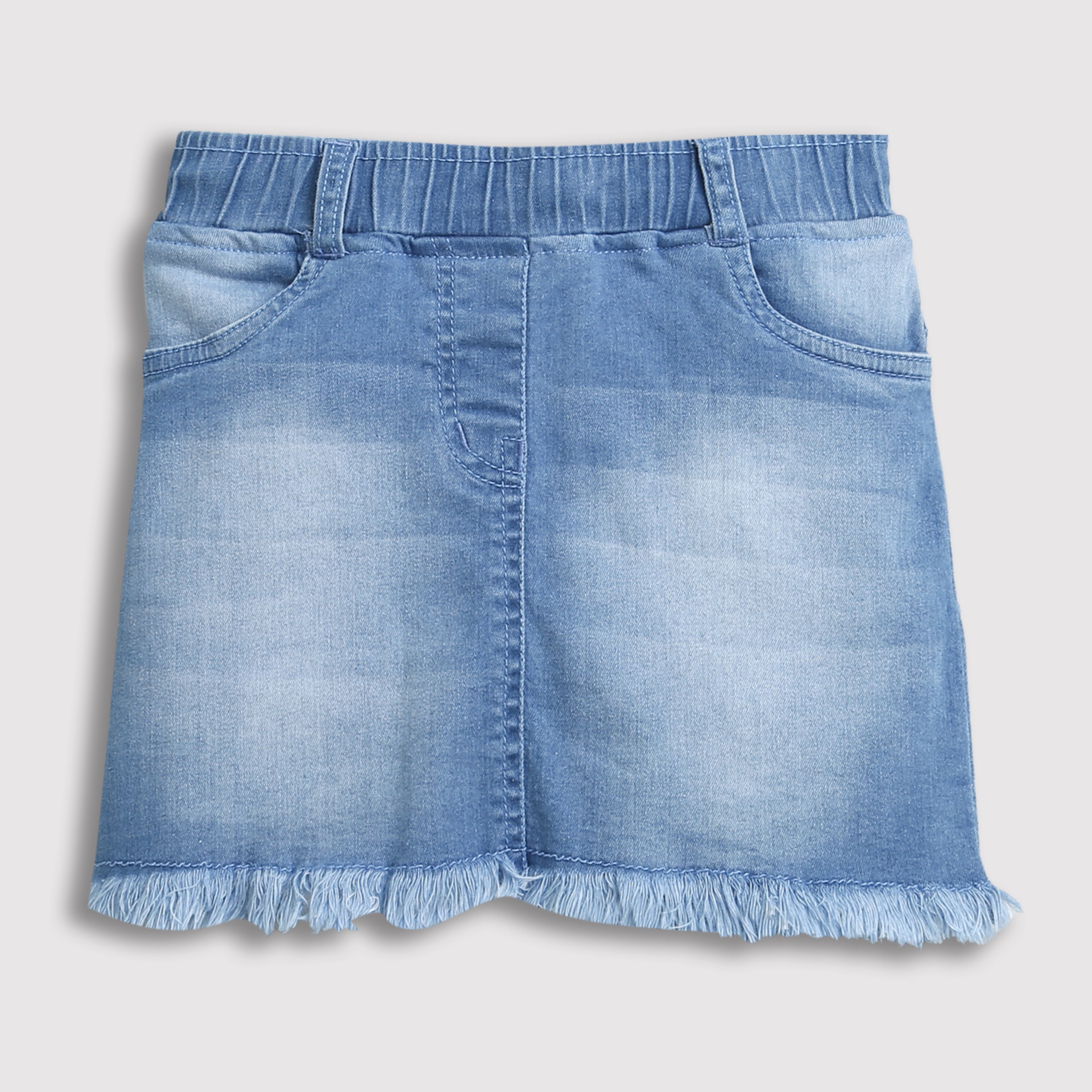Light Blue Denim Skirt with Frayed Hem S873