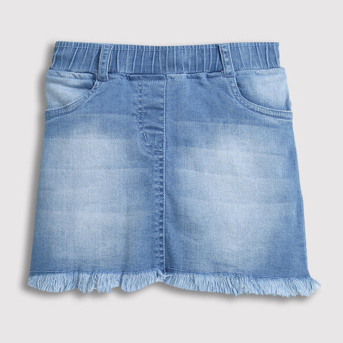 Light Blue Denim Skirt with Frayed Hem S873