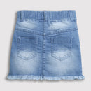 Light Blue Denim Skirt with Frayed Hem S873