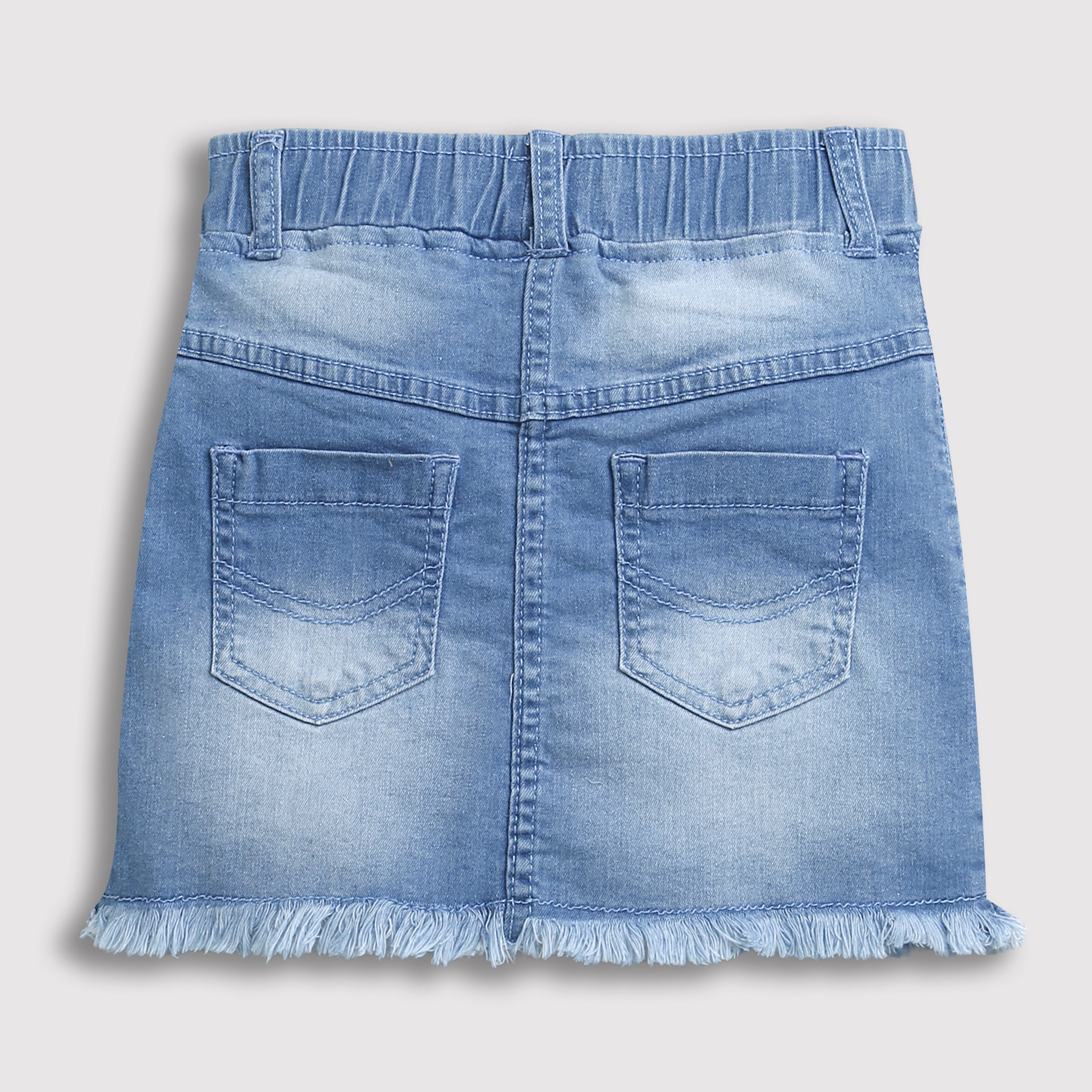 Light Blue Denim Skirt with Frayed Hem S873